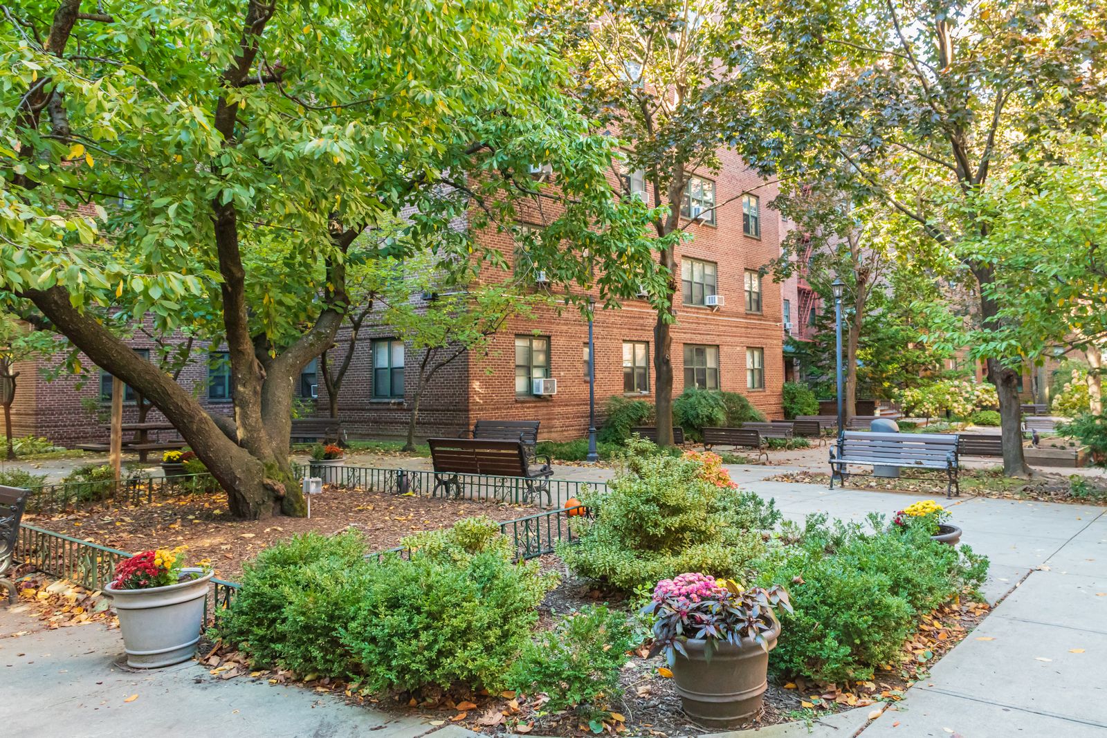 Jackson Heights, Queens, New York City, New York, USA. November 5, 2021. Dunolly Gardens apartment buildings.